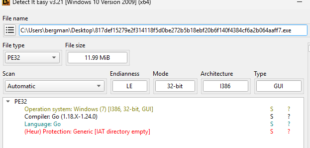 Fig. 2 | Unpacked binary (x32, gui, go, IAT empty)